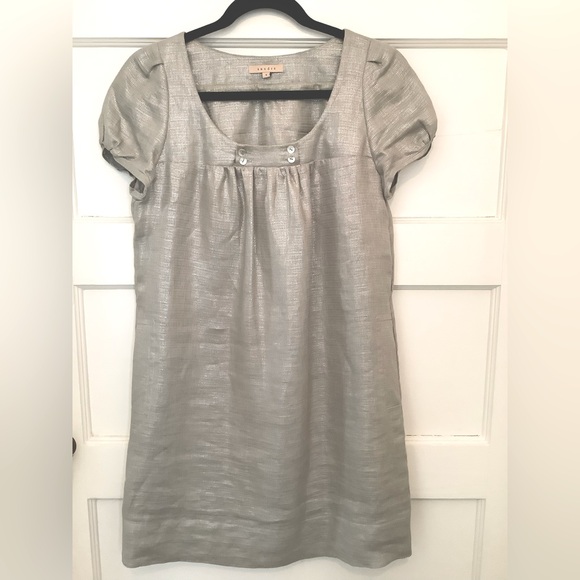 Sandro Paris 100% Silver Linen Evening Babydoll Dress, size 1 (2-6), worn once. - Picture 3 of 14